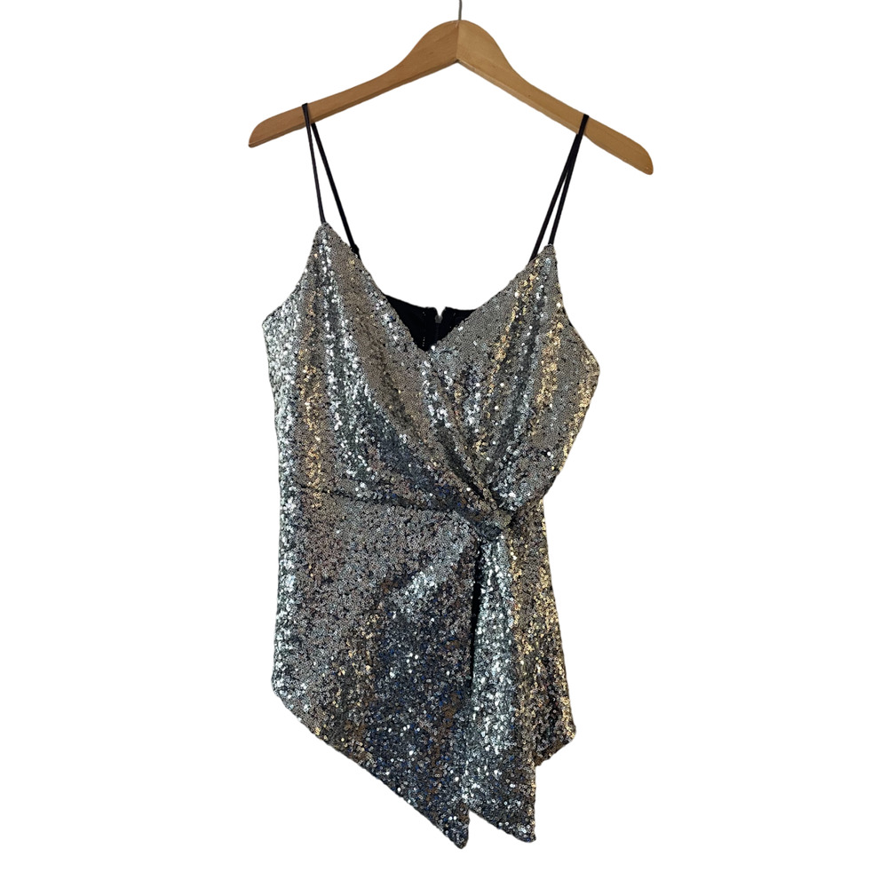 DO+BE Sparkle Silver Sequin‎ Asymmetrical Top
